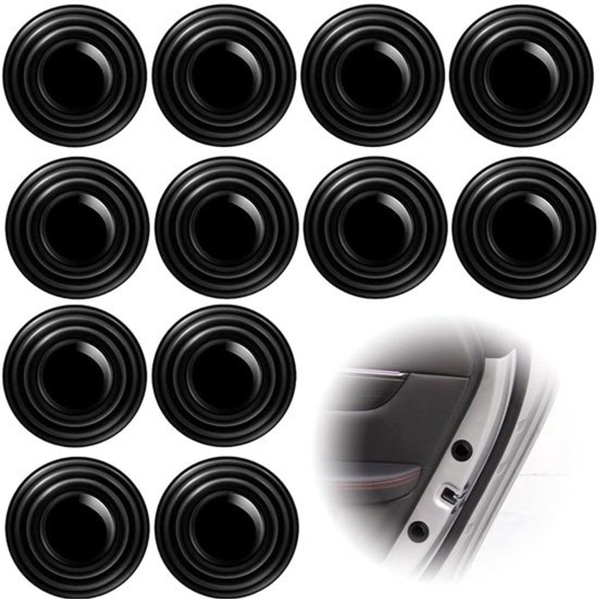 Autodeur Schokdempers - Deurbuffers Pads - Bescherming Auto - Hoogwaardig Siliconen - 12 Stuks - Zwart