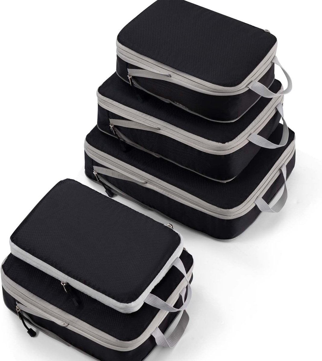 Compressiezakken voor Koffers - Uitbreidbare Inpak Cubes, Lichtgewicht Reis Organizers, 5-delige Set in Zwart voor Efficiënt Inpakken