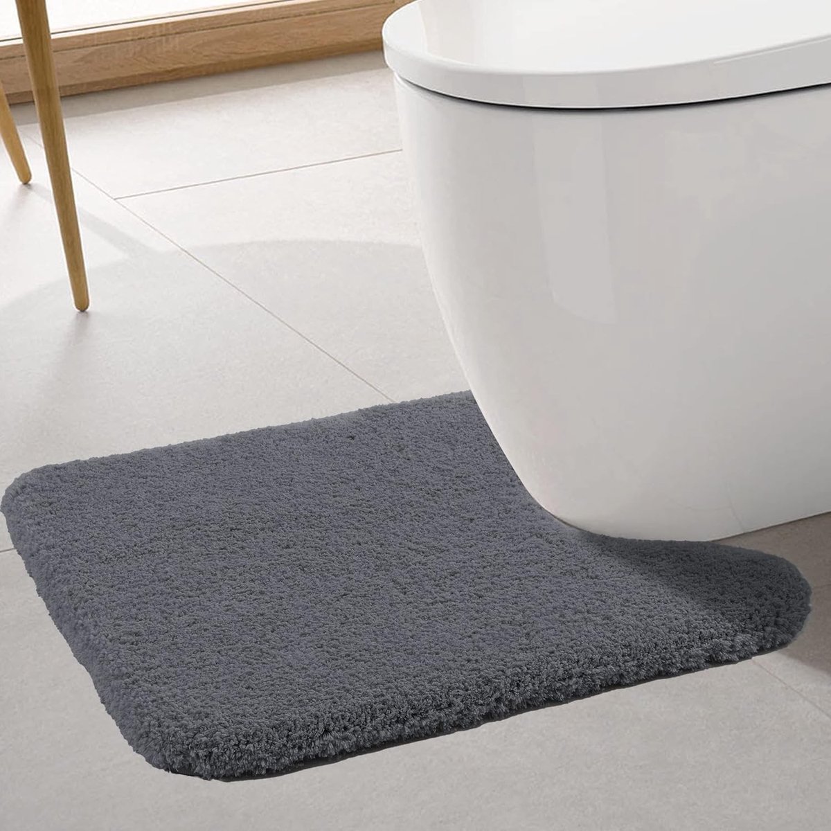 U-vormige Toiletmat 20"×24" in Donkergrijs voor Badkamer, Antislip, Zacht en Duurzaam