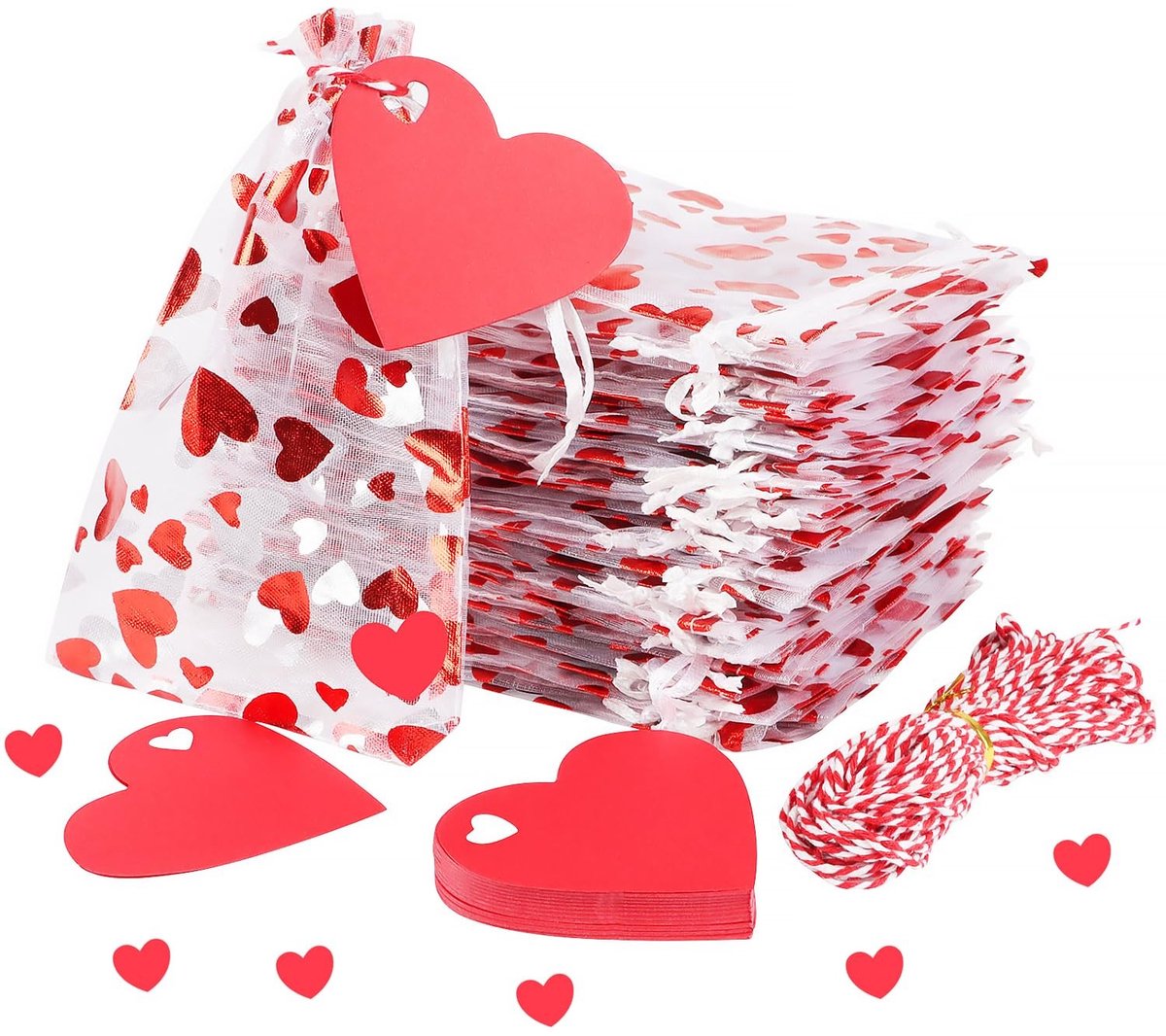 Hart Organza Geschenkzakken - 50 Stuks - Rood 2
