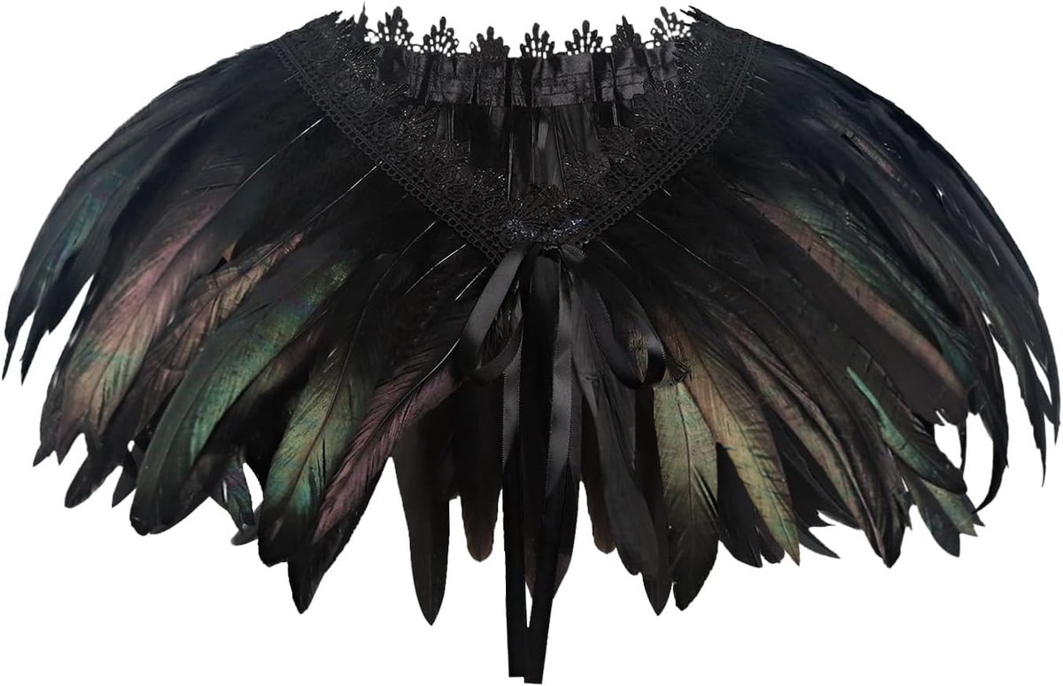 Natuurlijke Dons Sjaal voor Vrouwen - Halloween Shrug in Zwart met Kraag, One Size, Perfect voor Feestjes en Kostuums