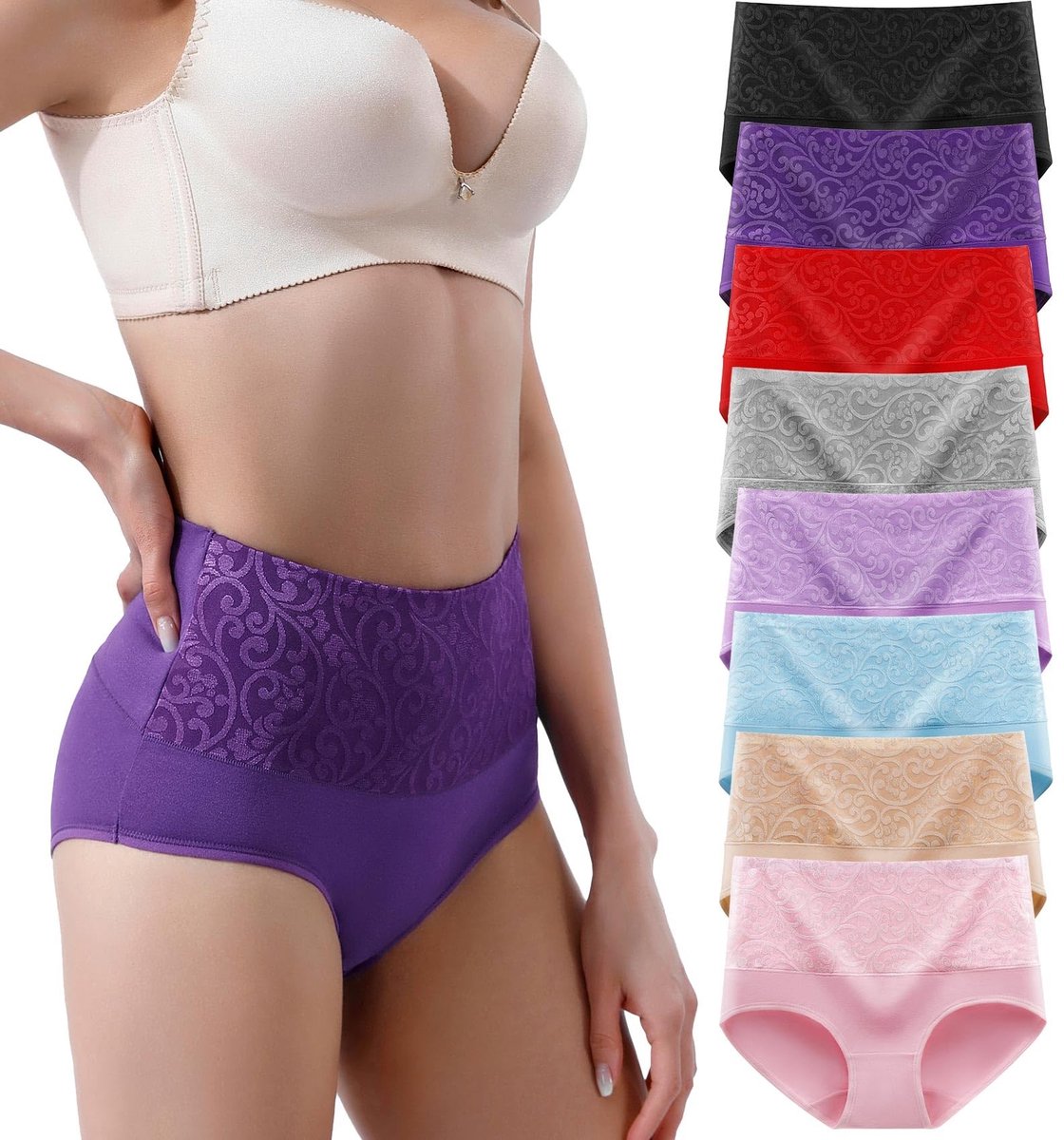 Dames High Waist Katoenen Ondergoed - 8 Pack