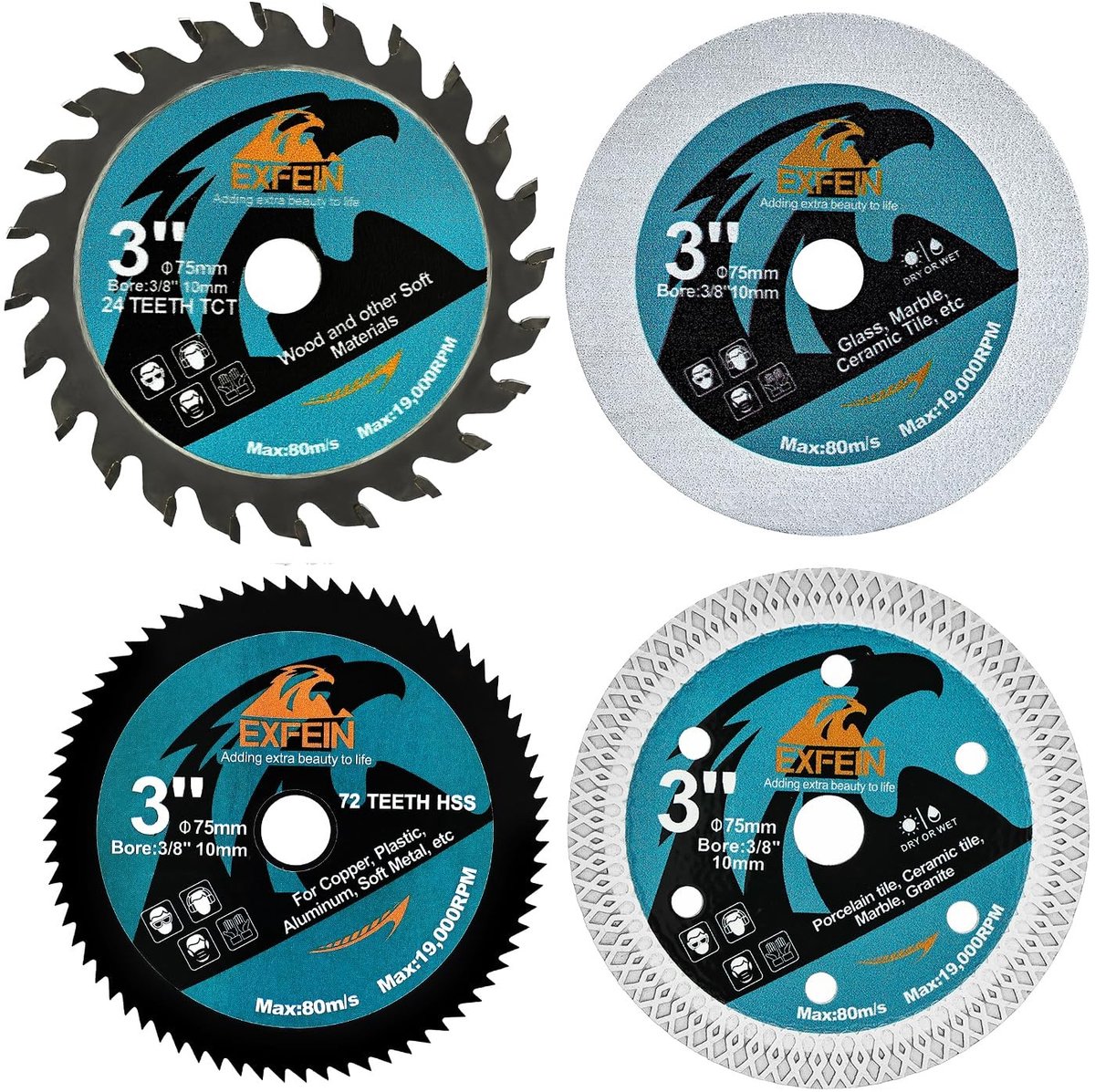 Cirkelzaag Bladen Set van 4 - 75 mm voor diverse materialen