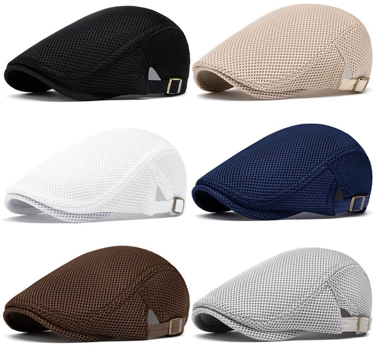 Set van 6 Ademend Mesh Flat Caps voor Heren - Zomer