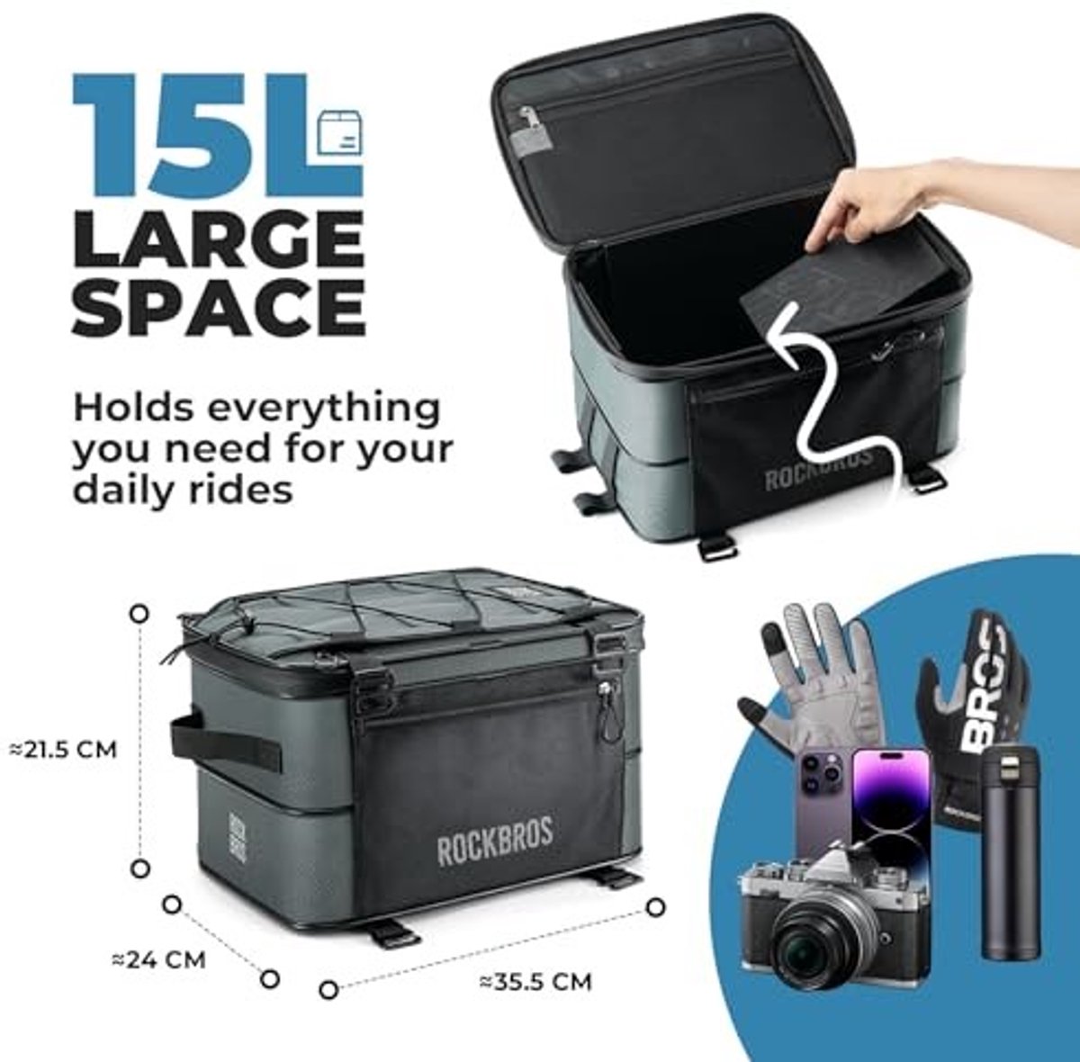 Fietstas voor Pannier Rack - Vouwbare Achtertas 15-30L - Zwart