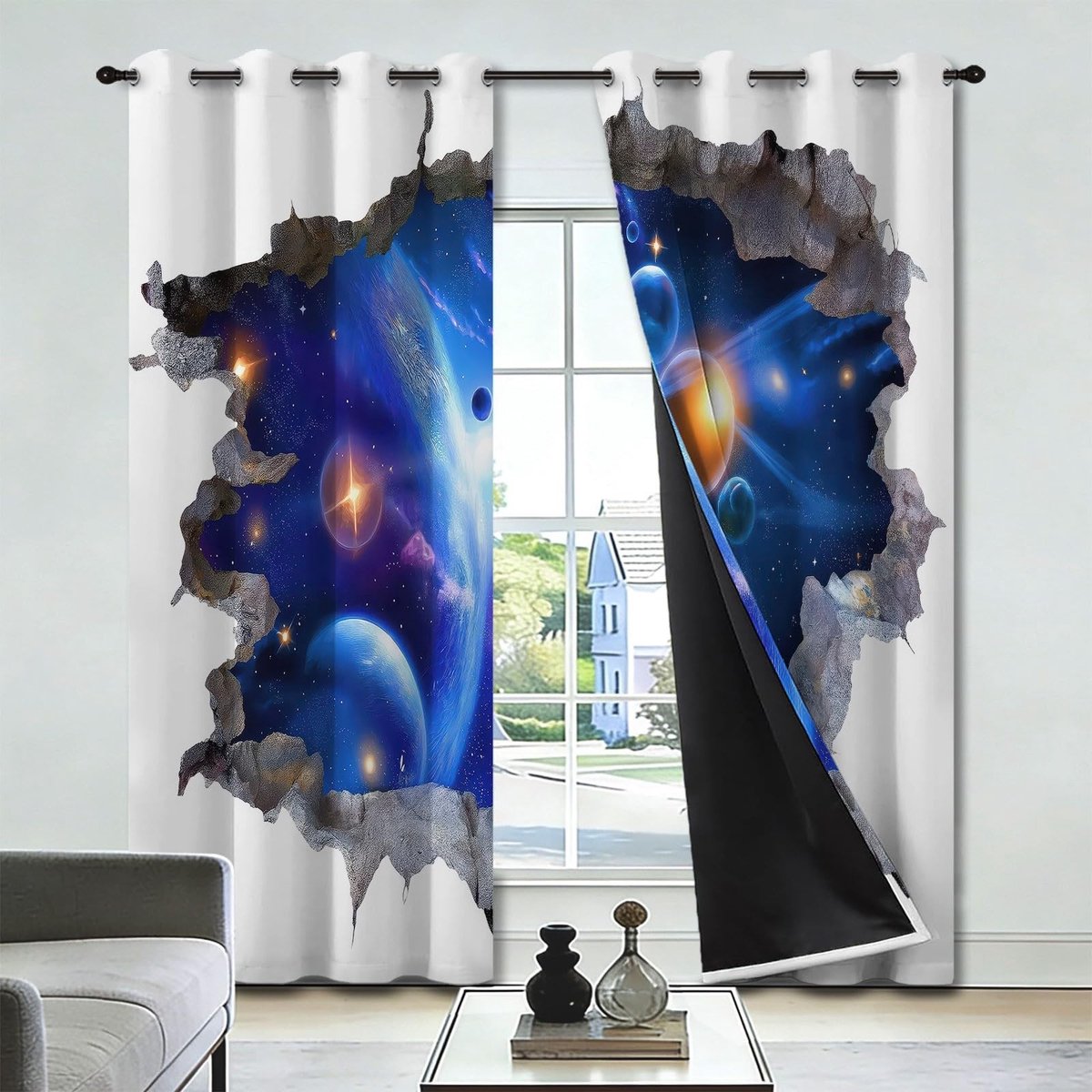 Verduisteringsgordijnen met Stenen Muur Sterrenstelsel Motief - 140 x 200 cm