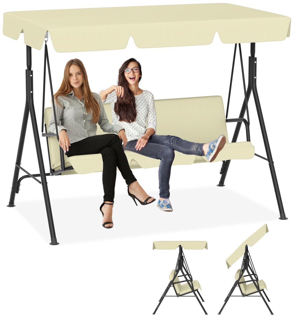 Tuinswingbank met Verstelbare Zonnekap - Weerbestendig - Beige