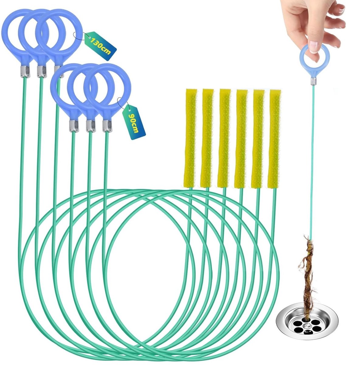 Set van 6 flexibele ontstoppingsborstels - 90 cm en 130 cm