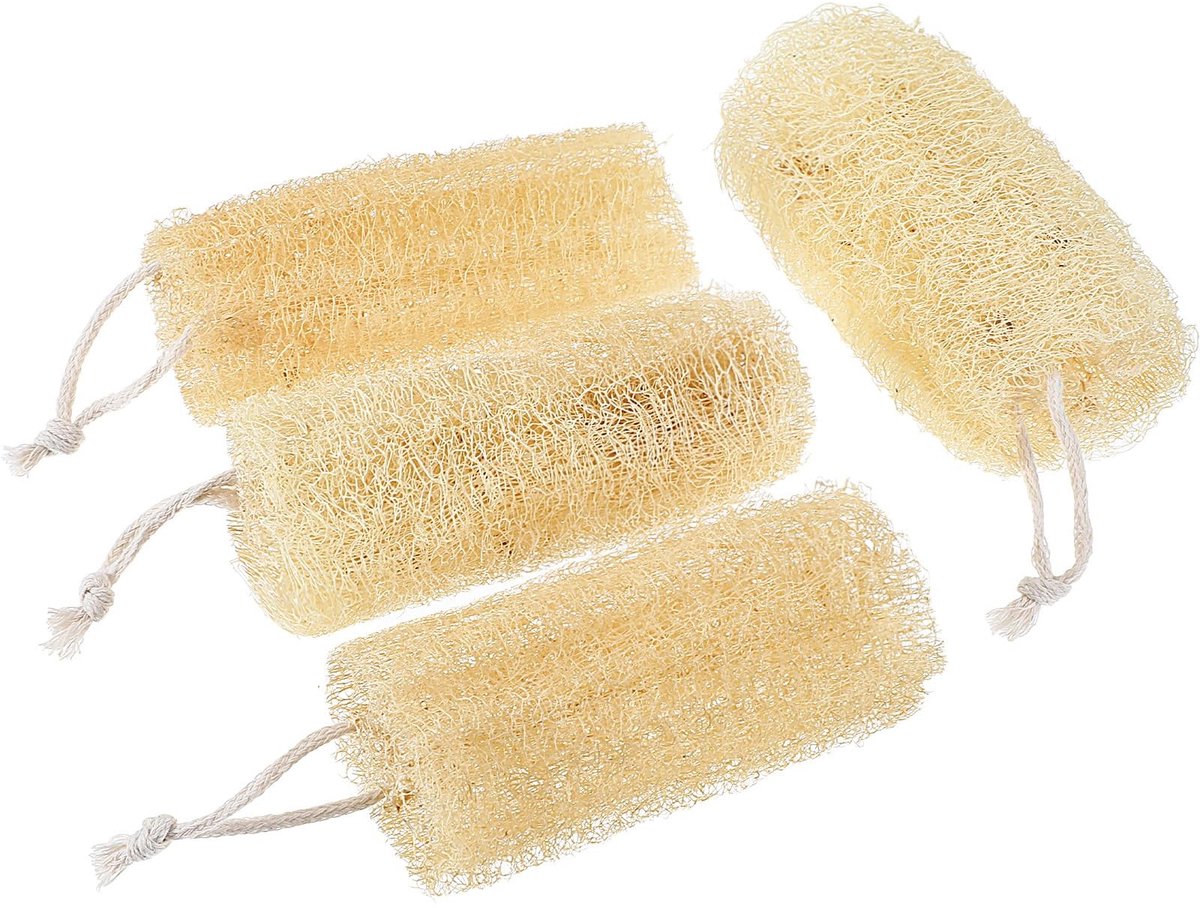 4 Stuks Natuurlijke Luffa Sponsenset - Kleurstofvrij Exfoliërende Body Scrubber