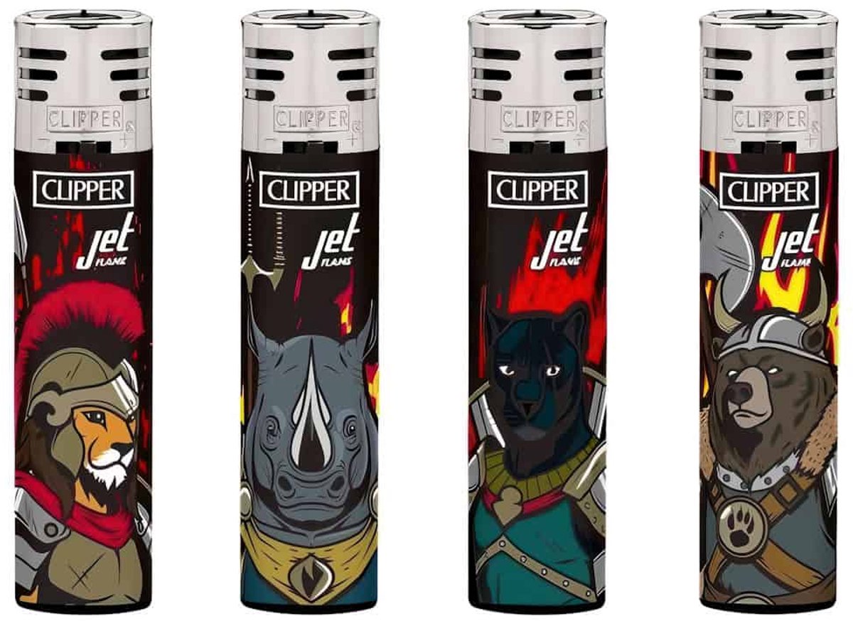 Clipper JetFlame CKJ11 Aanstekers "Warrior Animals" (4 stuks)