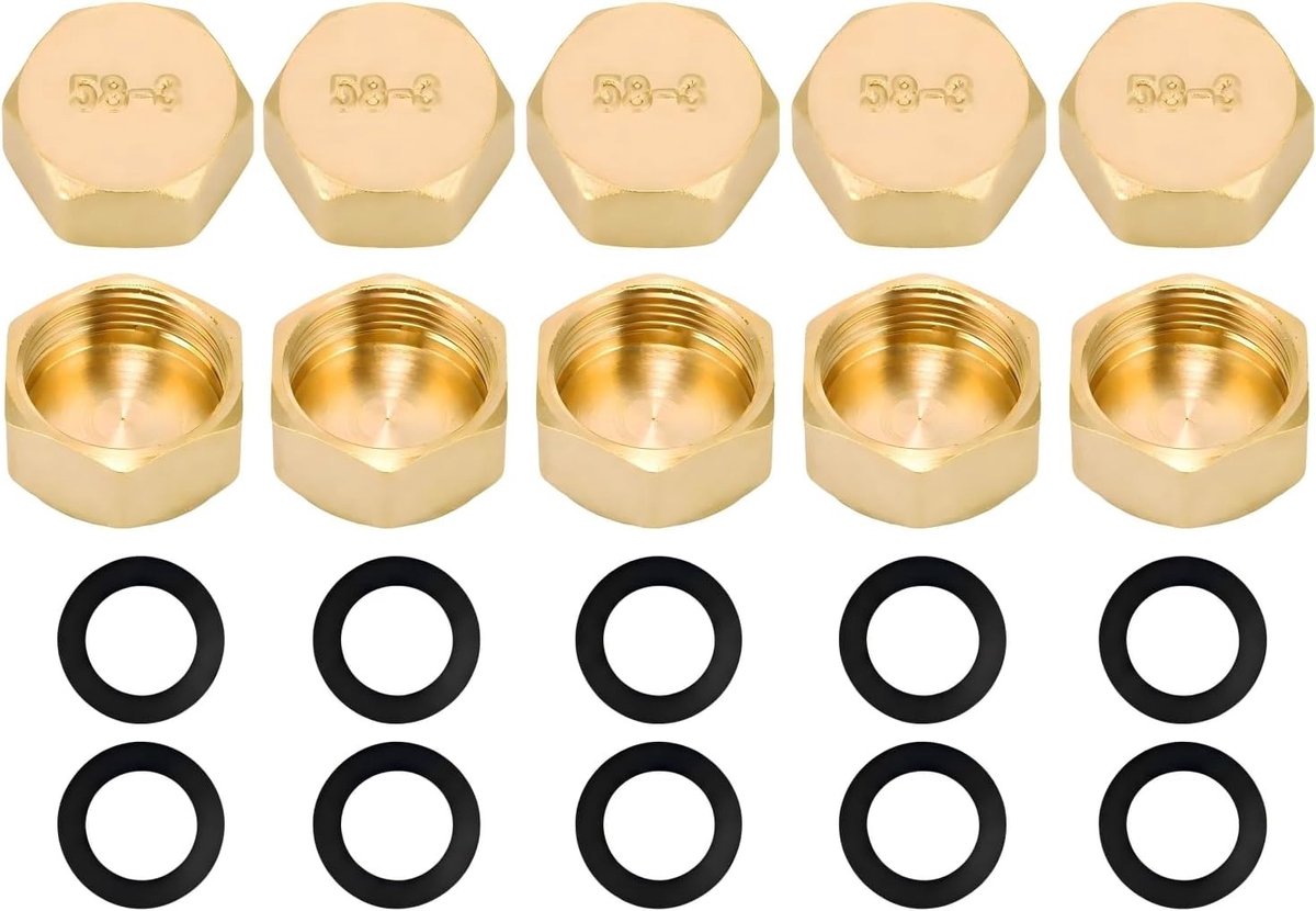Set van 10 Rubberafdichtingen voor Blinde Stoppen met Vrouwelijke Draad G3/4" (24mm) - Messing Hexagon Eindkap voor Tuinwaterleidingen en Fittingen (10 stuks 3/4")