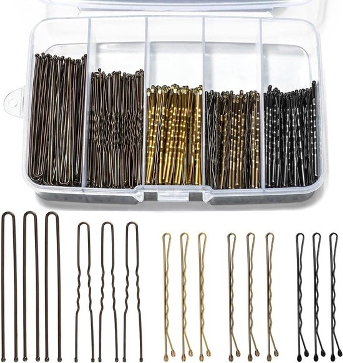Haarspelden Set - Bobby Pins U-Vorm - Haar Styling - 500 Stuks - 2 & 2.4 Inch - Zwart Bruin Goud