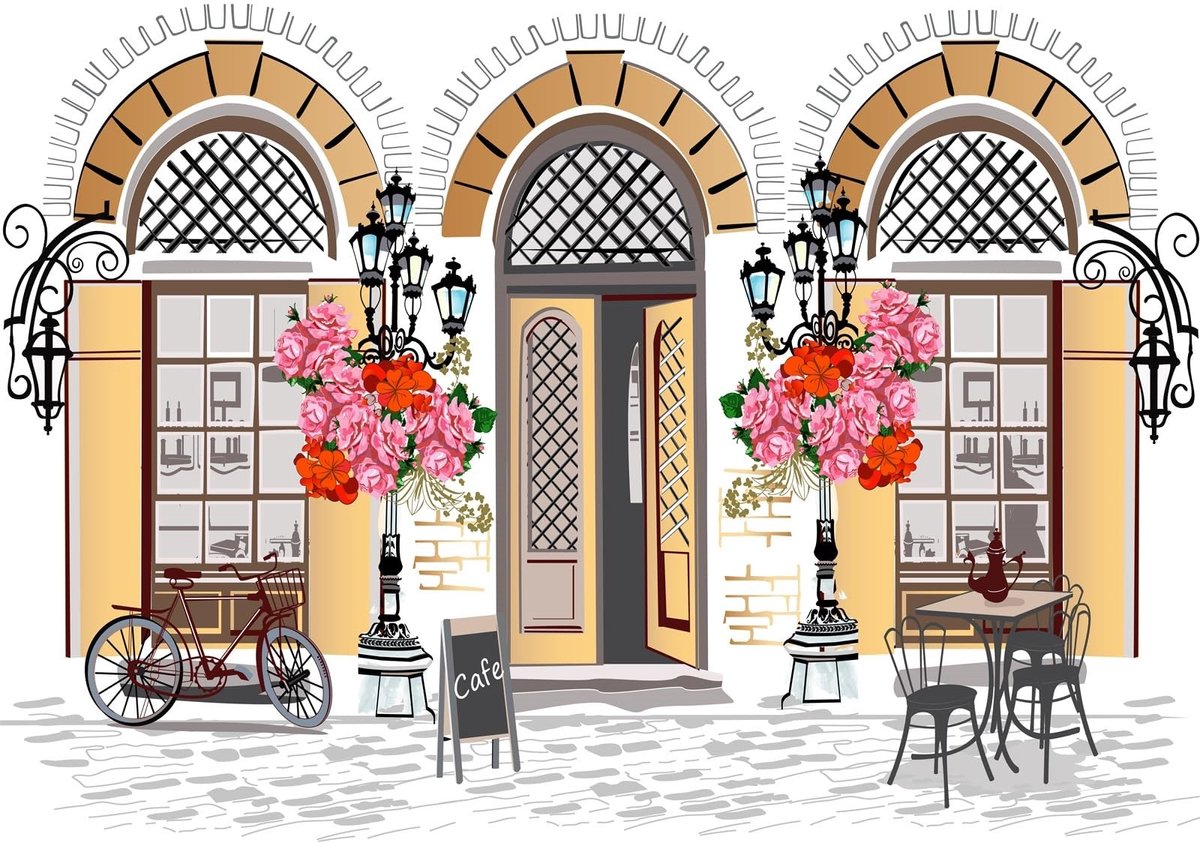 Achtergrond Fotografie - Franse Café Shop - 2,1x1,5m