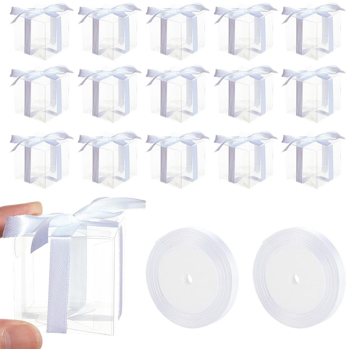 Transparante Gunstdozen 150 Stuks - 2x2x2 inch met Lint
