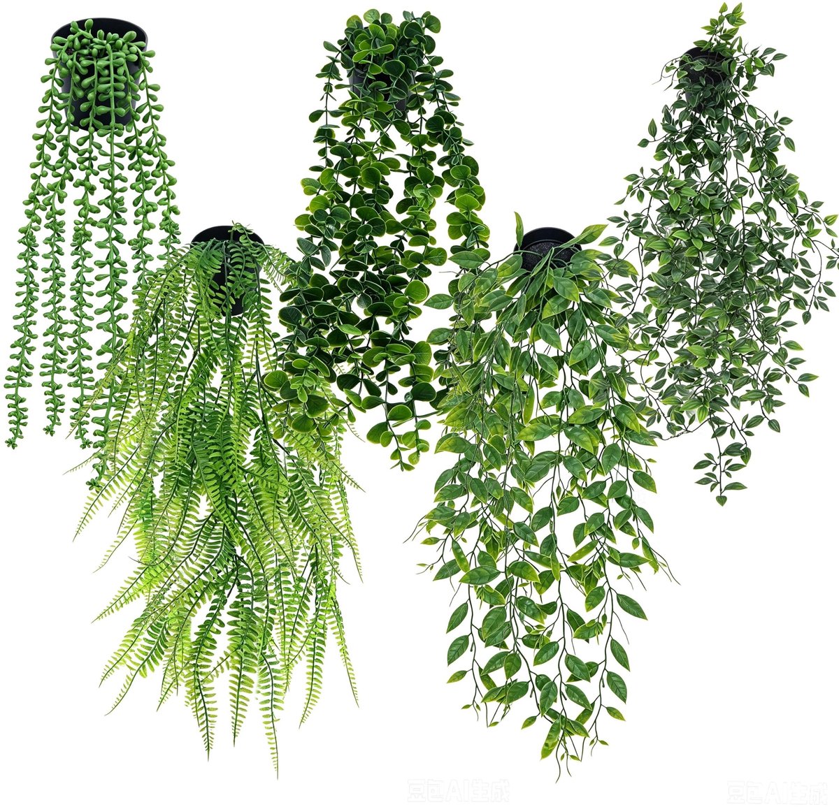 Kunstmatige hangplanten, set van 5, 52-87 cm, groen