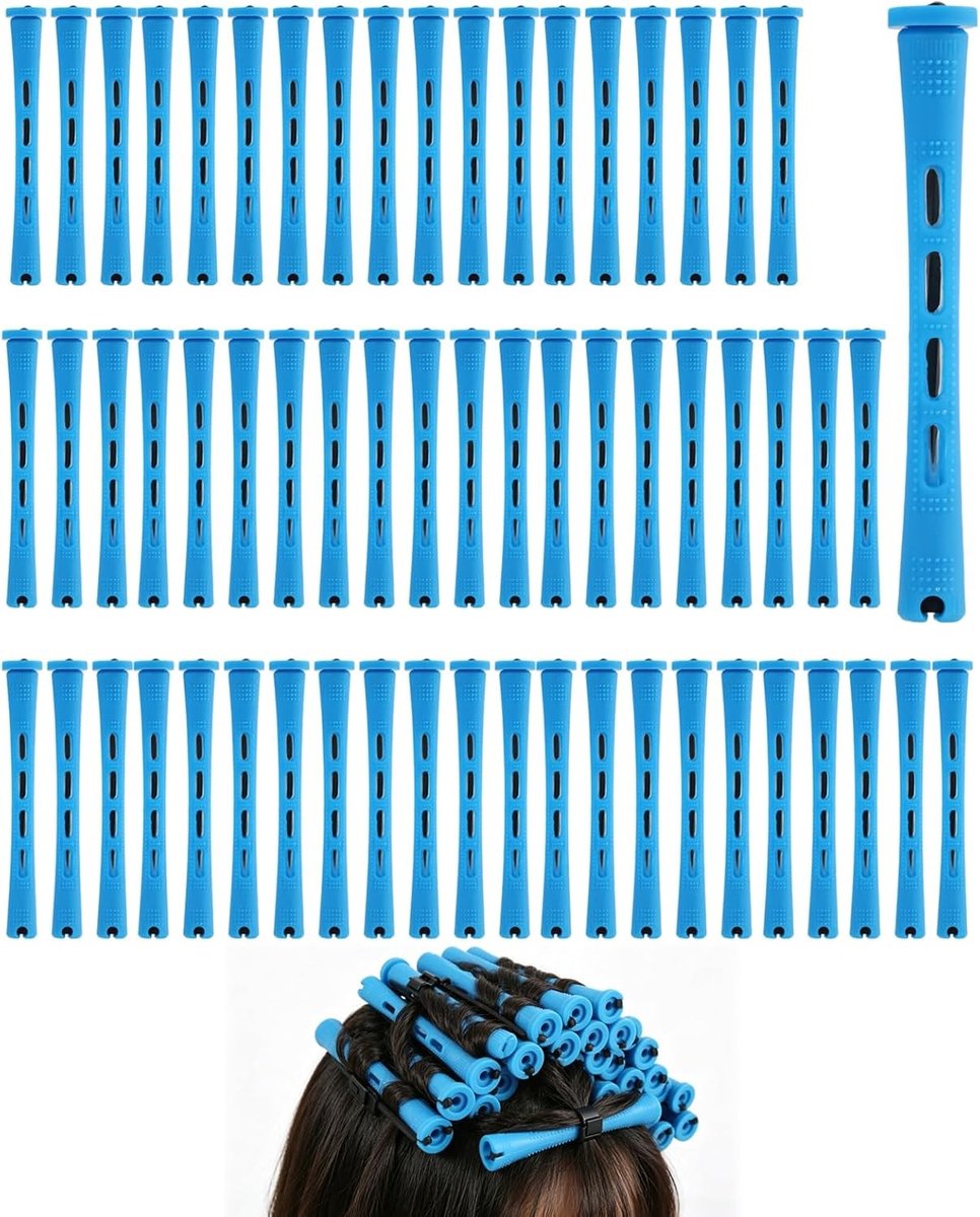 Haarrollers zonder hitte - 60 stuks van 8,2 cm voor natuurlijk haar, geschikt voor kort en lang haar, professionele haaraccessoires voor salon en thuisgebruik, blauw