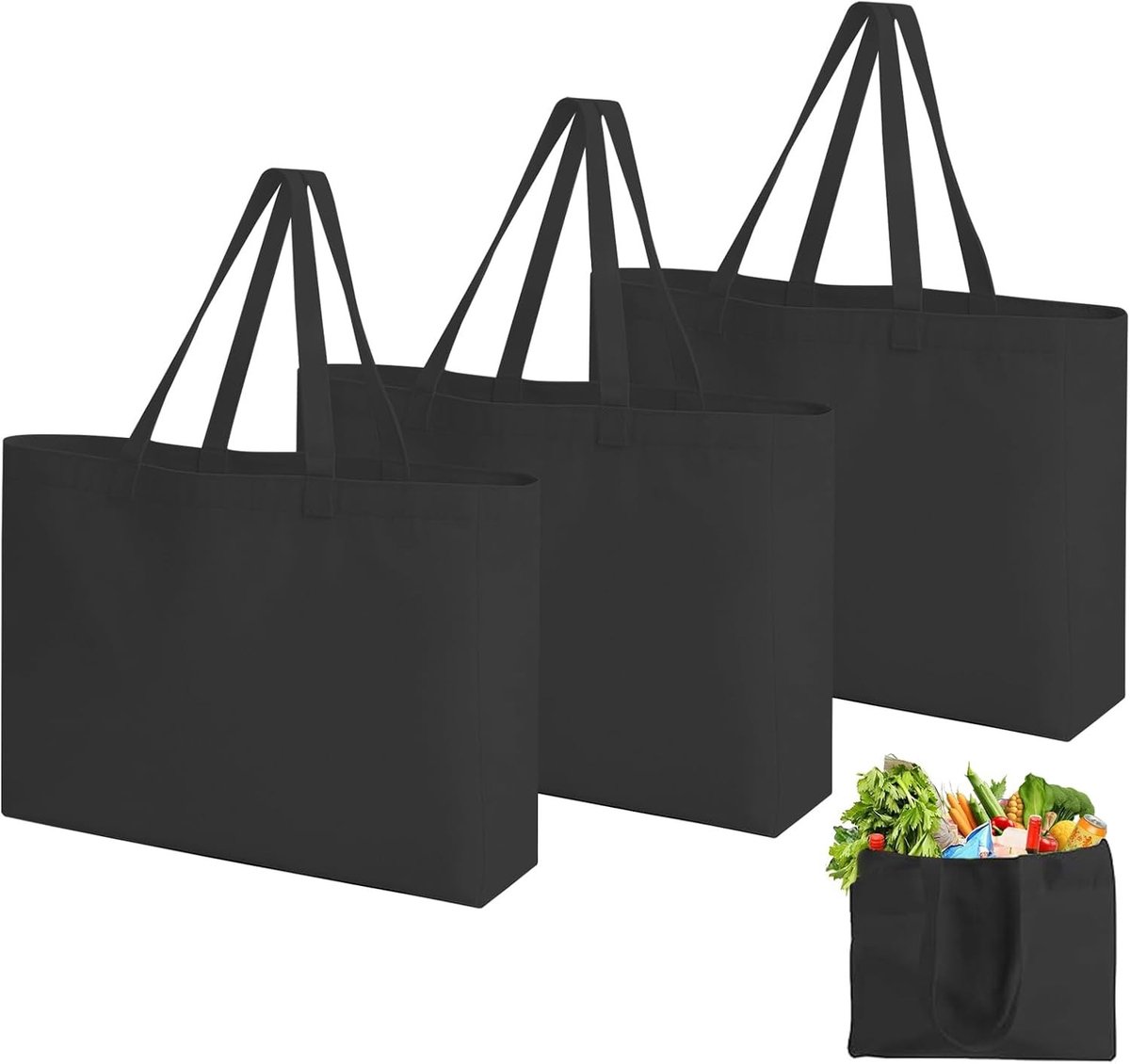 2 Stuks Katoenen Tassen, Grote Herbruikbare Winkeltas van 45 x 35 x 8 cm, Ideaal voor Sport, Boodschappen en Dagelijks Gebruik
