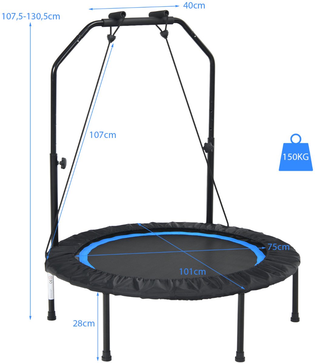 SureDeal® - Trampoline - Weerstandsbanden Binnen Buiten - Hoogte Verstelbaar Handvat - Blauw - 101x101x107,5 cm