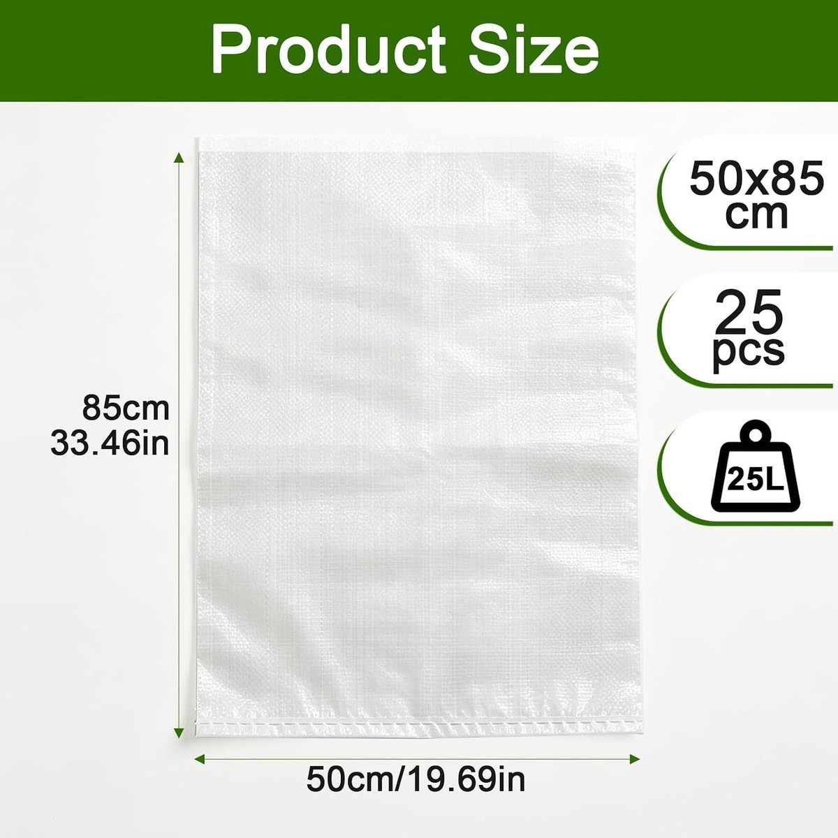 25 Stuks Woven Bags 50x85cm - Stevige Polypropyleen Zak voor Bouwafval, Zand en Tuinmateriaal, Scheurbestendig en Duurzaam