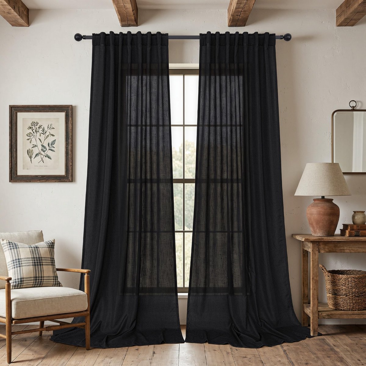 Vouwgordijnen voor Woonkamer - 96 Inch Paneelset met Grommet Oogjes - Zwart