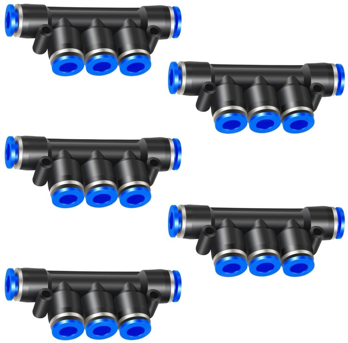 Pneumatische 5-weg Connector - 8 mm Snelkoppeling - Blauwe