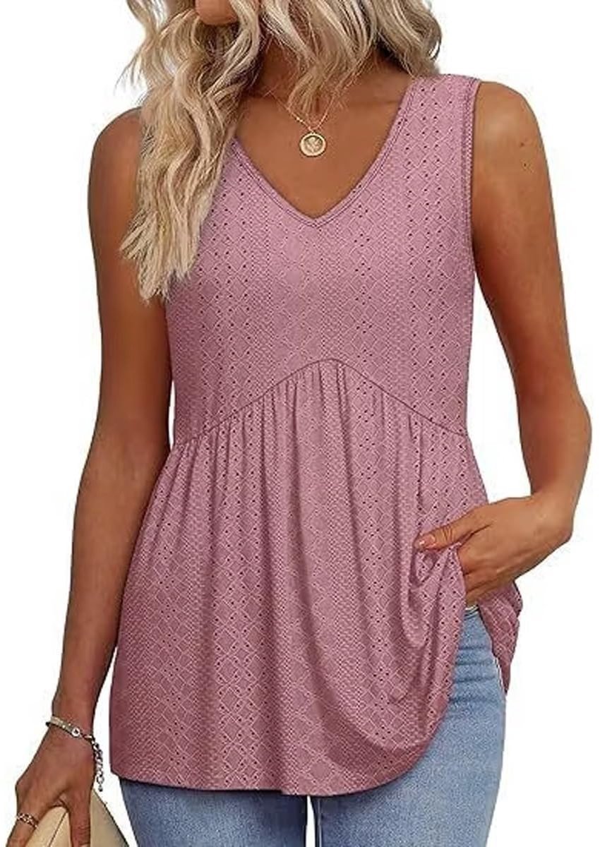 Dames Zomer Tanktop - Mouwloos V-hals Design - Roze