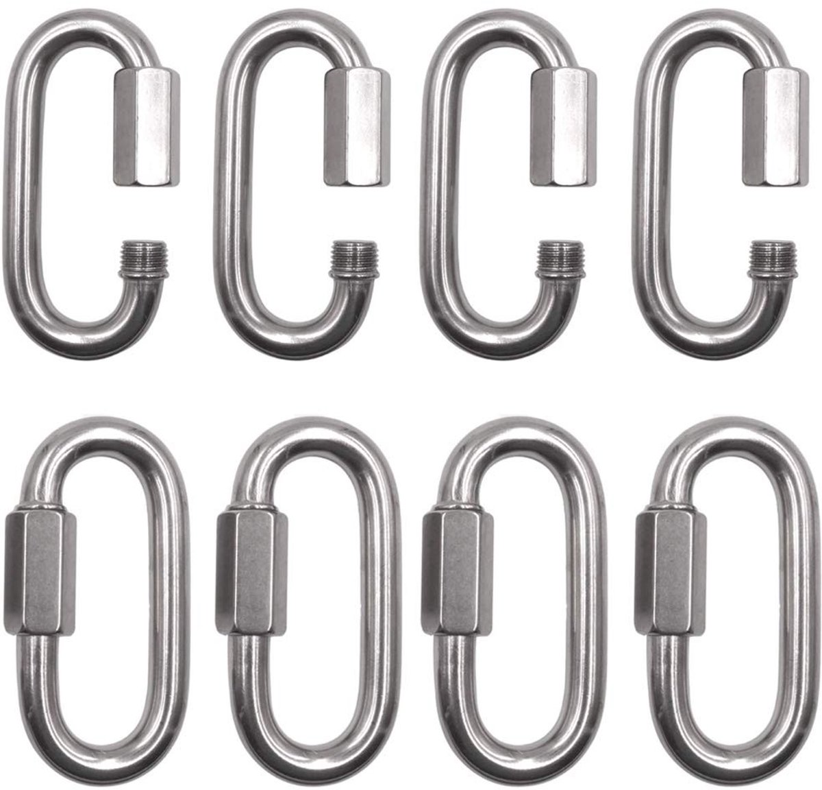 Set van 8 Carabiner Haken - Roestvrij staal met Schroefverbinding