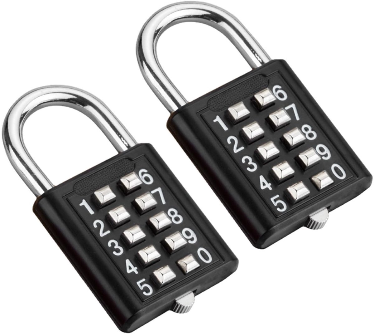 10-cijferige combinatie hangslot - Drukknopslot zwart - 2 stuks