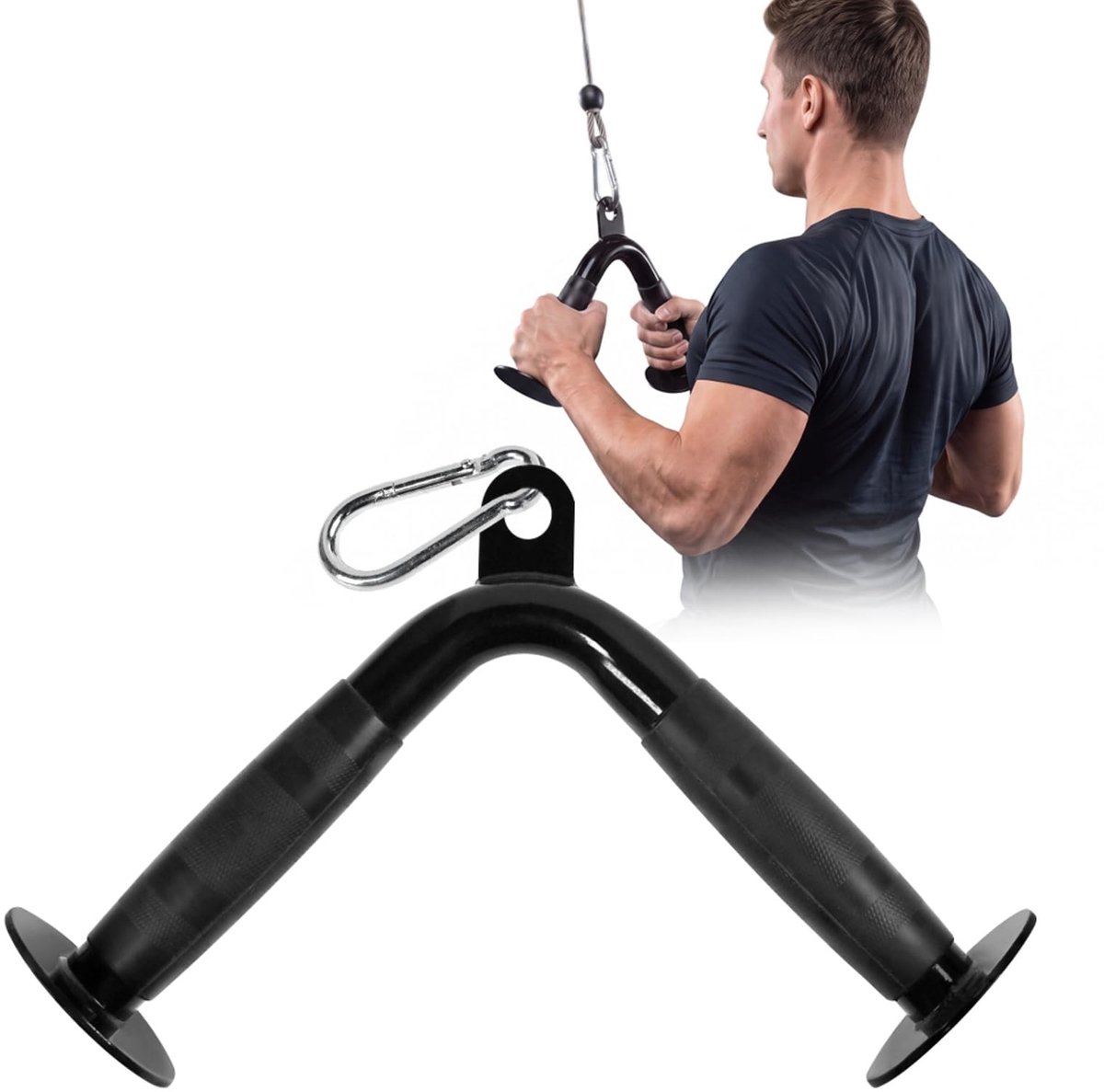 Triceps V-stang Kabeltrekgreep - Zwart
