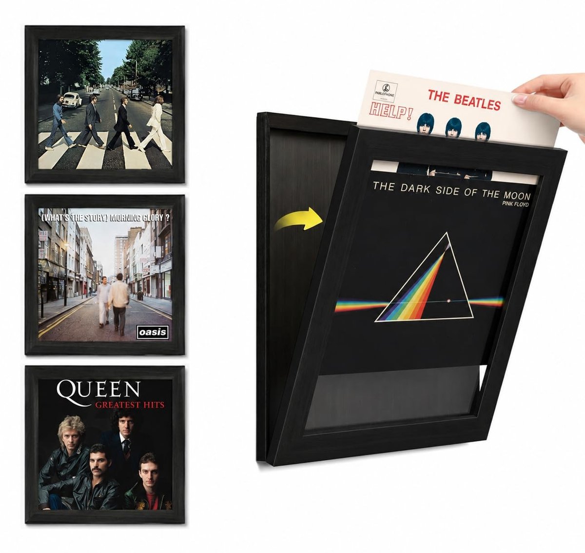 Set van 4 Vinylplaten Displayframes - Muurmontage 30,5 x 30,5 cm - Zwart