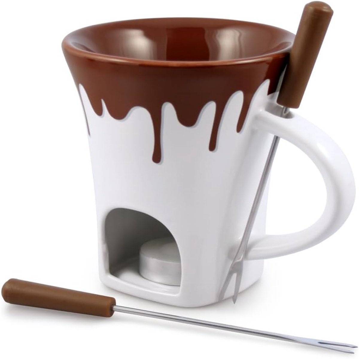 carmdering - Keramische Fonduebeker met 2 Vorkjes – Chocoladefondue, Kaasfondue, Smeltbeker voor Chocolade, Kaas, Boter en Karamel
