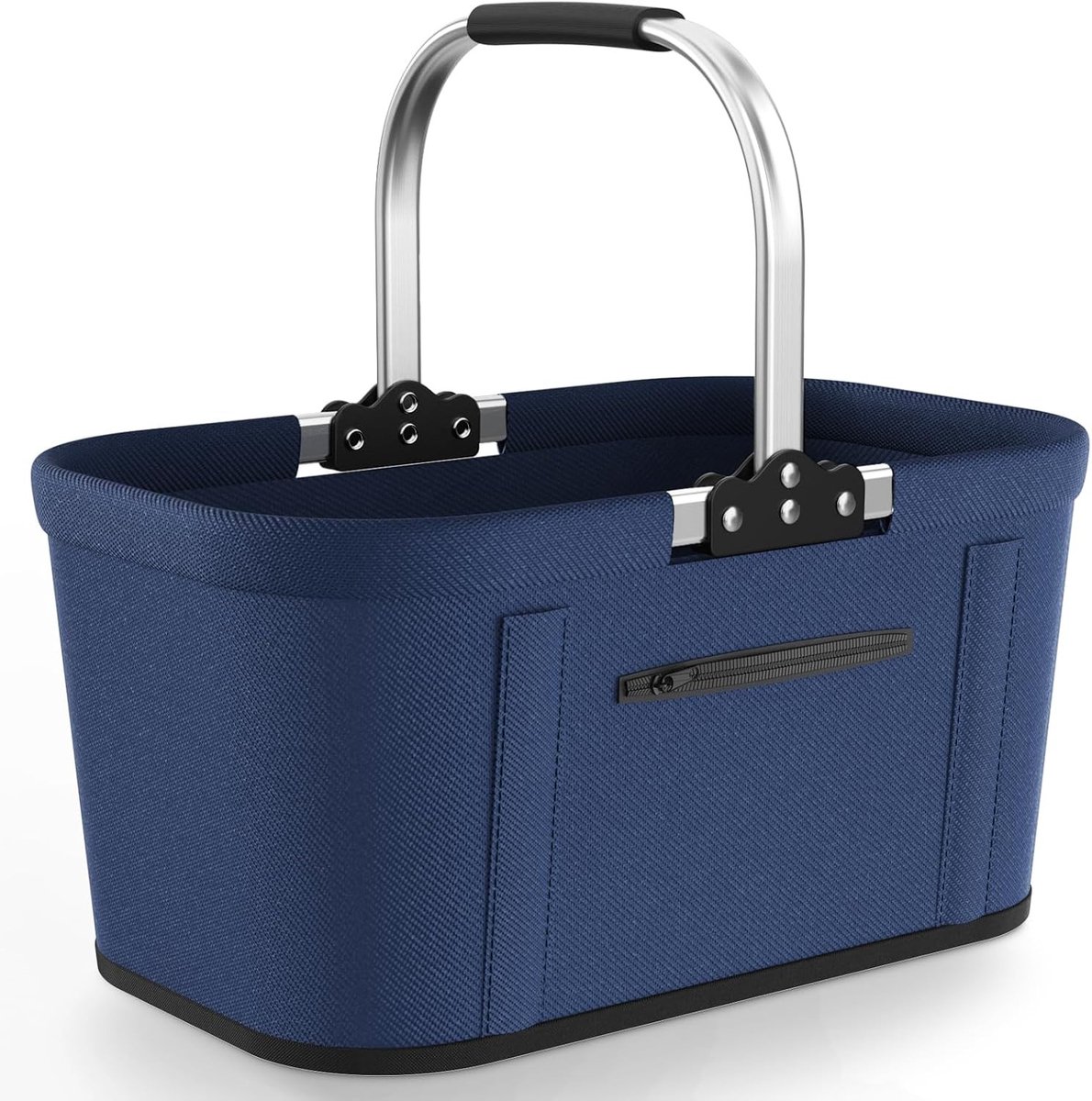 Vouwbare winkelmand met 4 steunbalken, 22 liter inhoud, blauw, ideaal voor boodschappen en picknicks