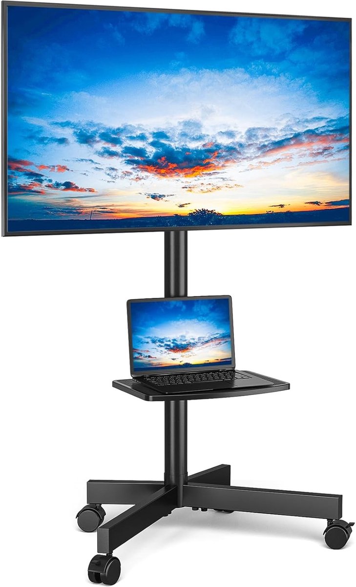 Verstelbare TV Stand met Wielen voor Plasma, LCD en LED Schermen van 27-60 Inch, Max. 40 kg, VESA 400 x 400 mm, Zwart TV Meubel met Mobiliteit