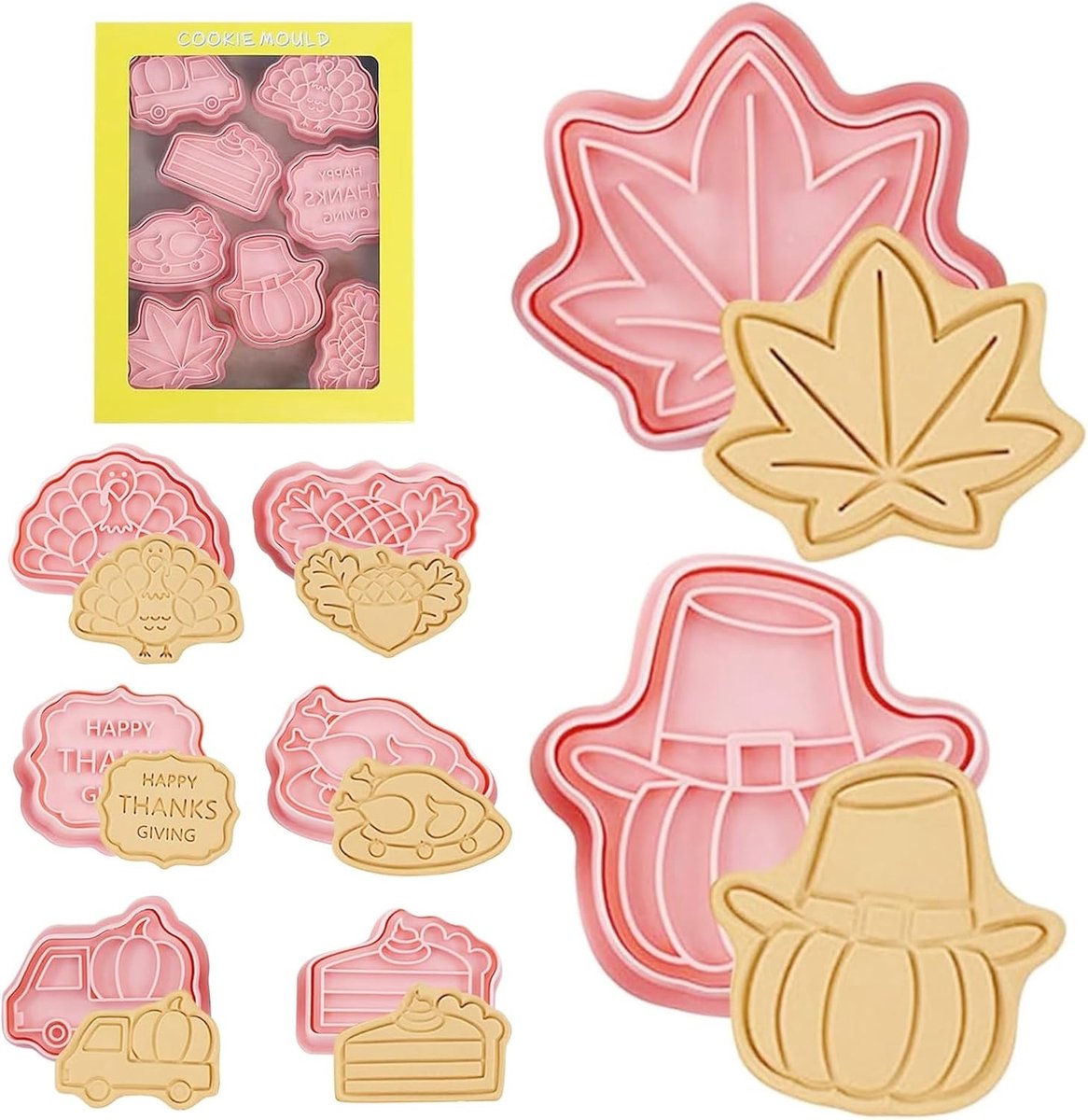 Set van 8 Kinderkoekjesvormpjes voor Herfst en Thanksgiving - Pompoen, Eikblad en 3D Ontwerpen voor Feestelijke Koekjes
