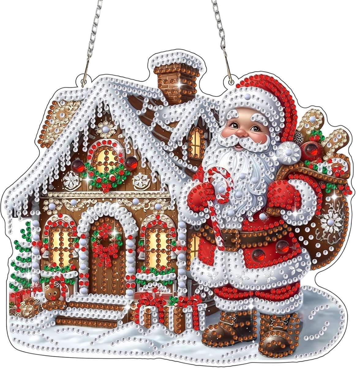 Kerstdiamantschilderij Hanger, Hangend Ornament met Ketting voor Kerstman, Edelstenen Ambachten en Cadeau-ideeën voor Volwassenen en Kinderen