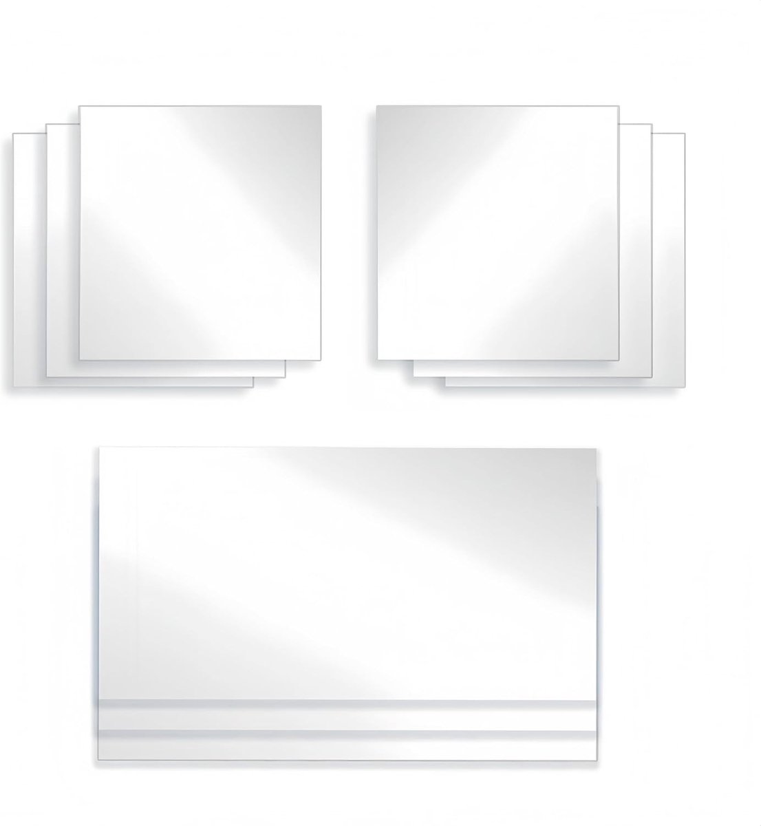 Set van 9 Spiegels voor Wanddecoratie, Flexibele Acryl Spiegels voor Interieur, Gym en Kasten, Eenvoudige Installatie en Onderhoud, 15 x 15 cm en 15 x 23 cm