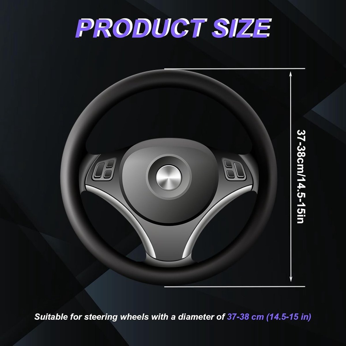 Lederen stuurhoes 37-38 cm universeel voor sportieve voertuigen, gewatteerde antislipbeschermer met comfortabele grip voor vrachtwagens en SUV's (blauw) – foto 4