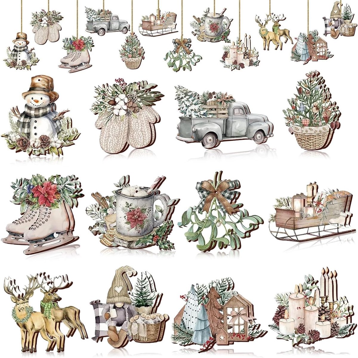 Kerstboomversiering met 24 houten hangers, unieke dennenboomdecoratie en sfeervolle kerstdecoratie
