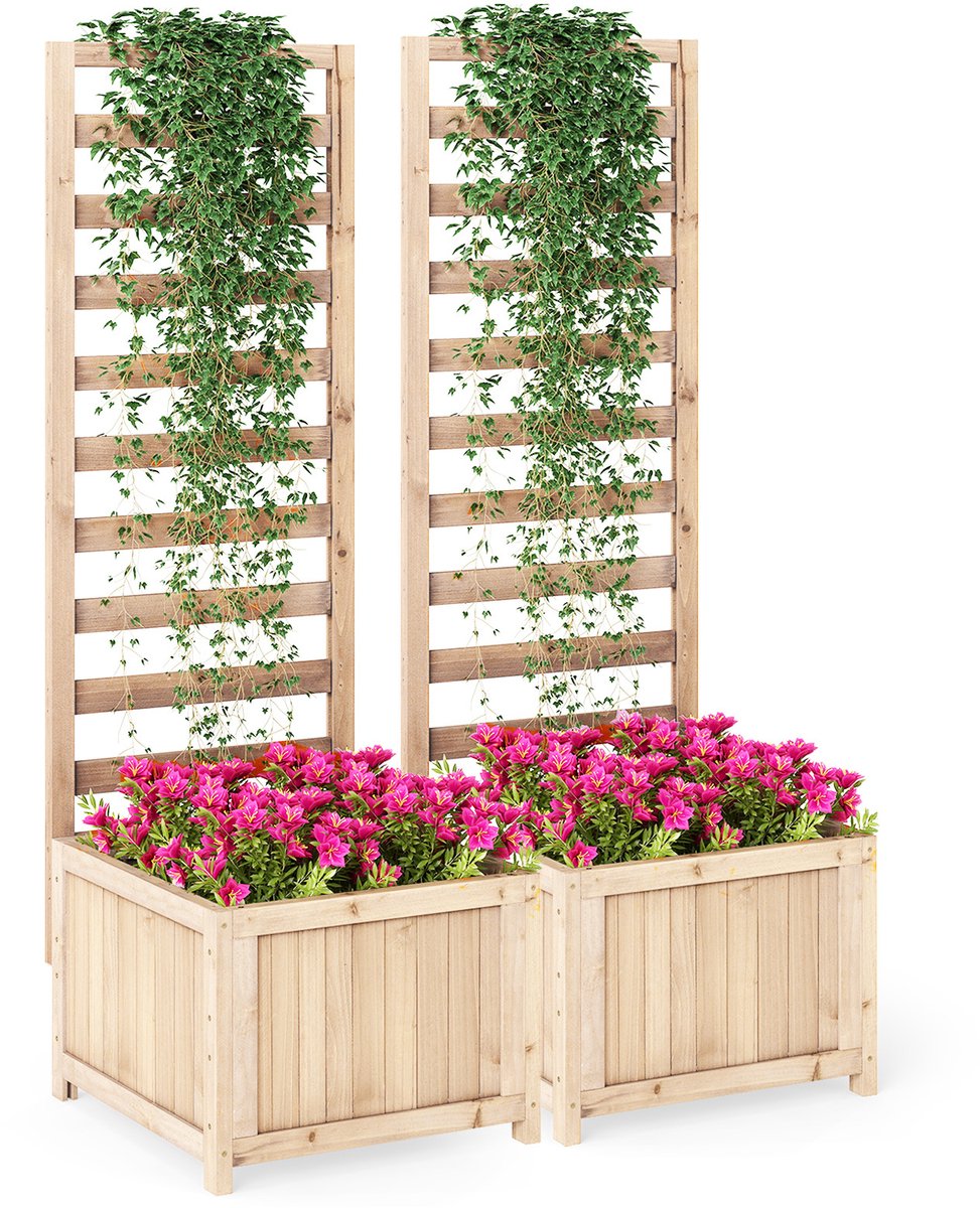 SureDeal® - Tuinier - Houten Verhoogde Plantenbak - Klimrek Hoge Verhoogde - Afwateringsgaten - Openingen - 42,5x40,5x123 cm - Naturel