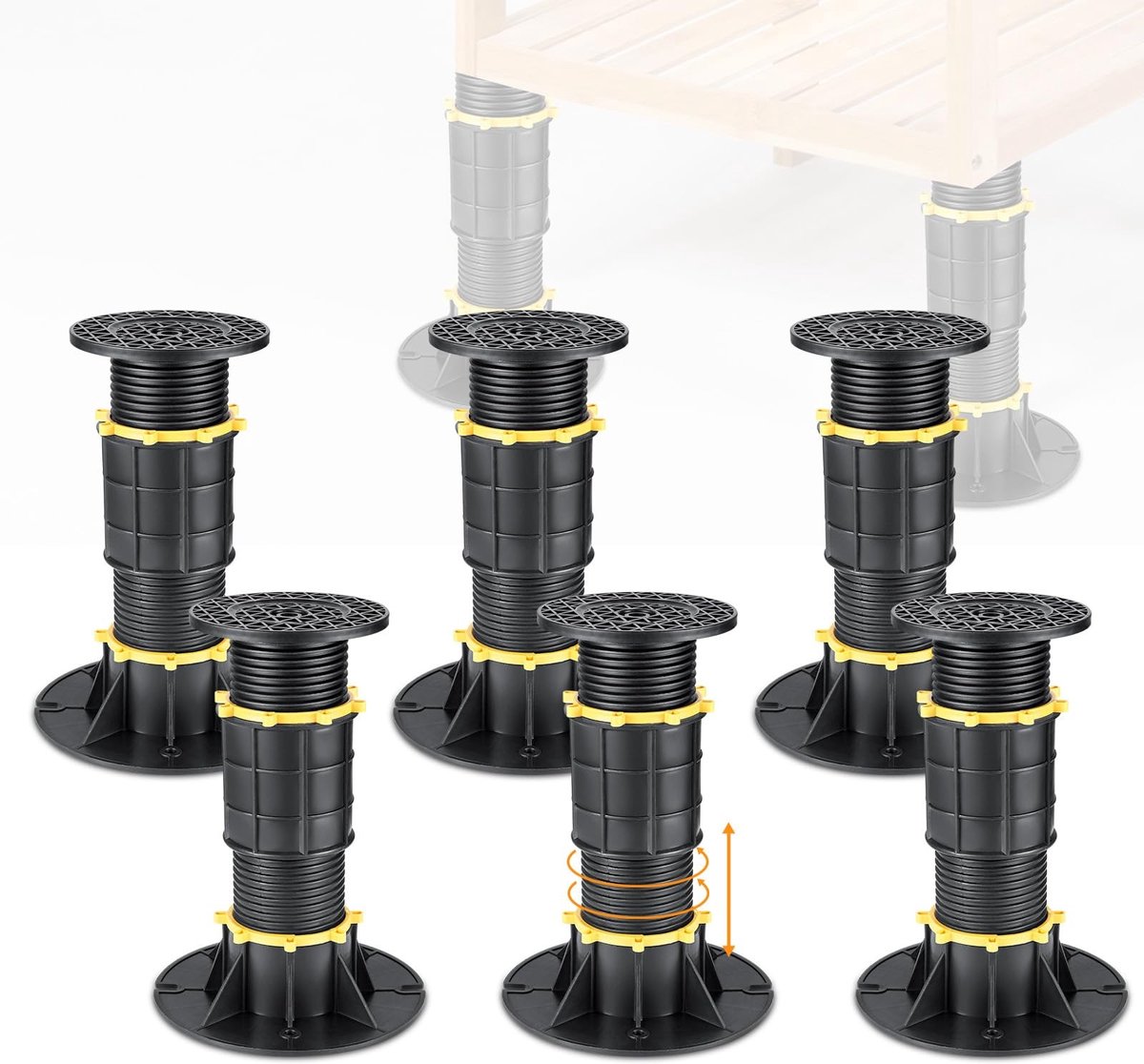 Verstelbare bedpoten - Hoogte 21.8 tot 33 cm - Set van 6 ronde poten