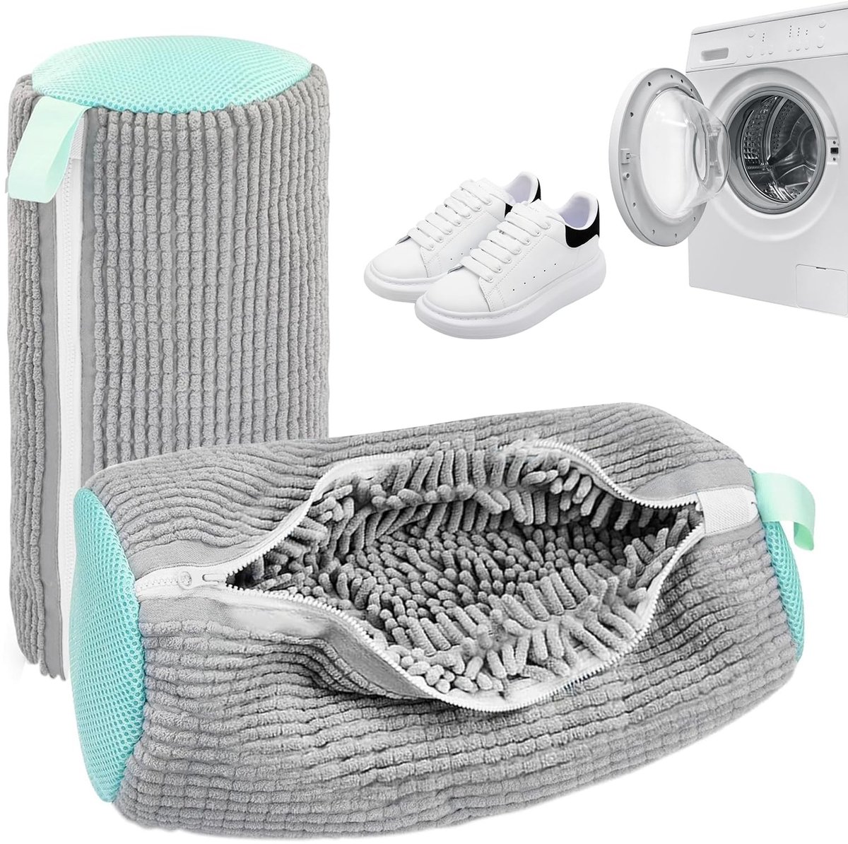 Dailygoods - OMJMYY 2 stuks waszakken voor schoenen, wasmachine, waszak voor schoenen, herbruikbaar, waszakken voor schoenen met ritssluiting, bescherming voor schoenen en kleding (grijs)