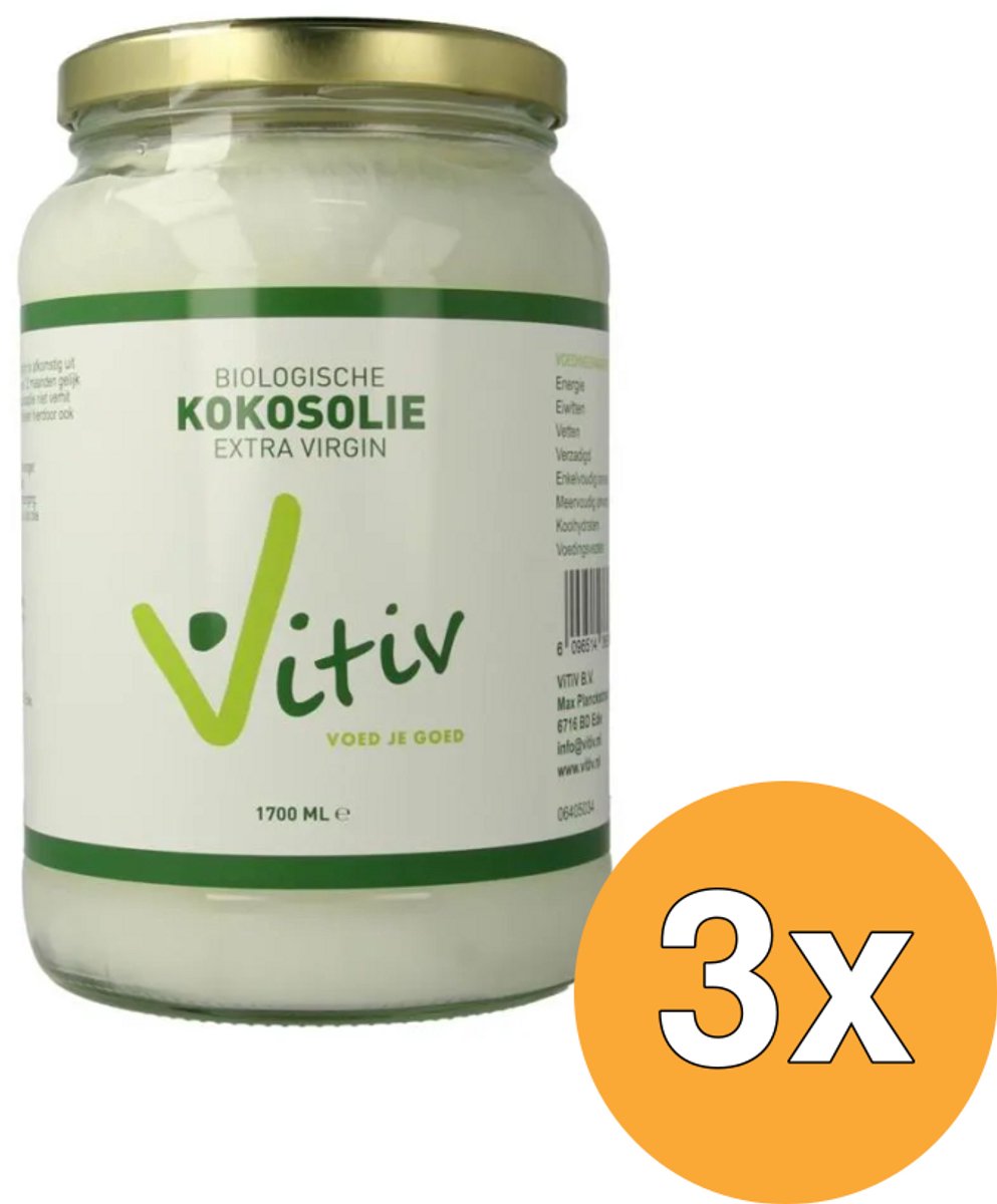 3x Vitiv Kokosolie Extra Virgin Bio (1700 ml)