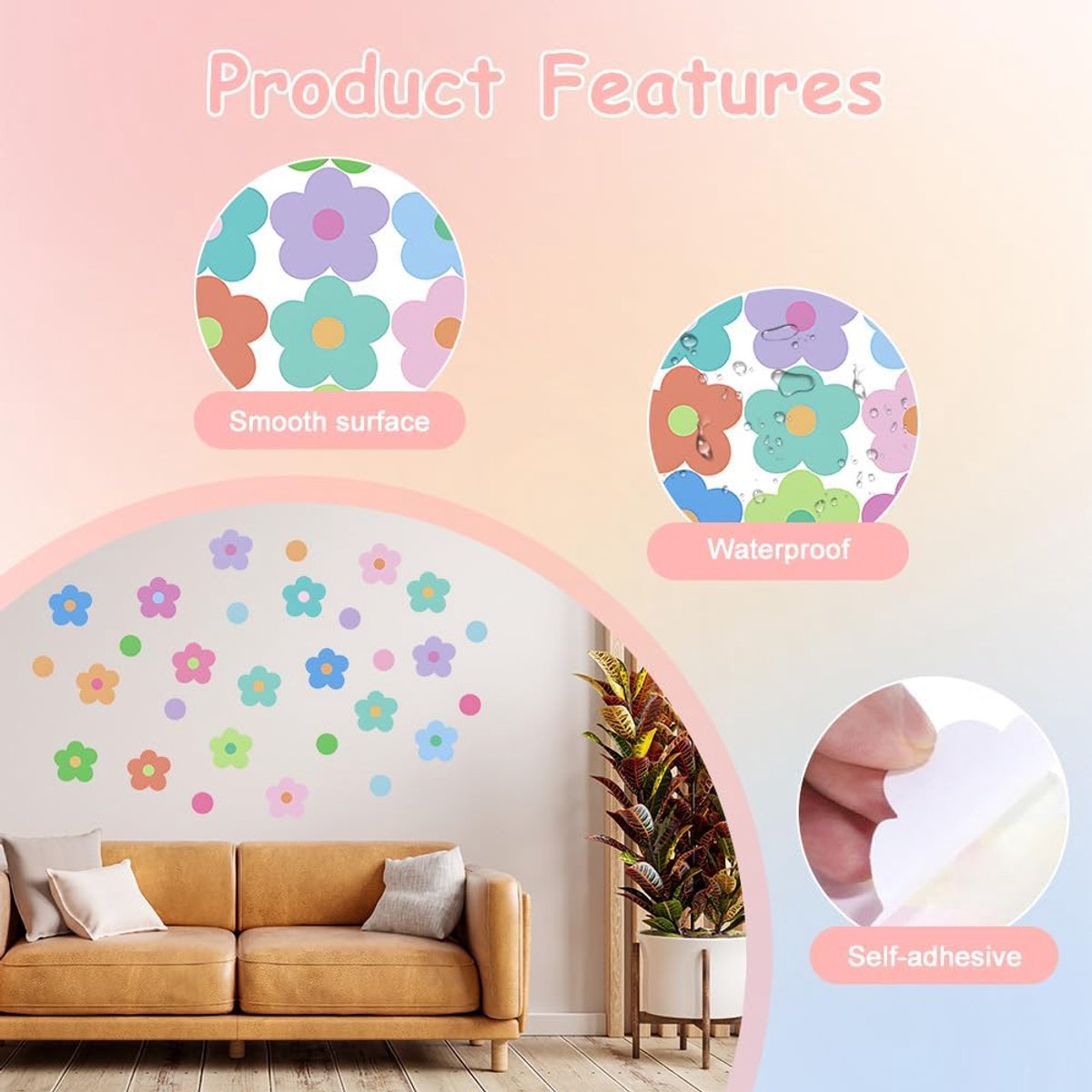 Muurstickers, Boho Muurstickers, Muursticker, Kleurrijke Zelfklevende Bloemen Muursticker, Bloem Stickers, voor Woonkamer, Slaapkamer, Kantoor, Woondecoratie