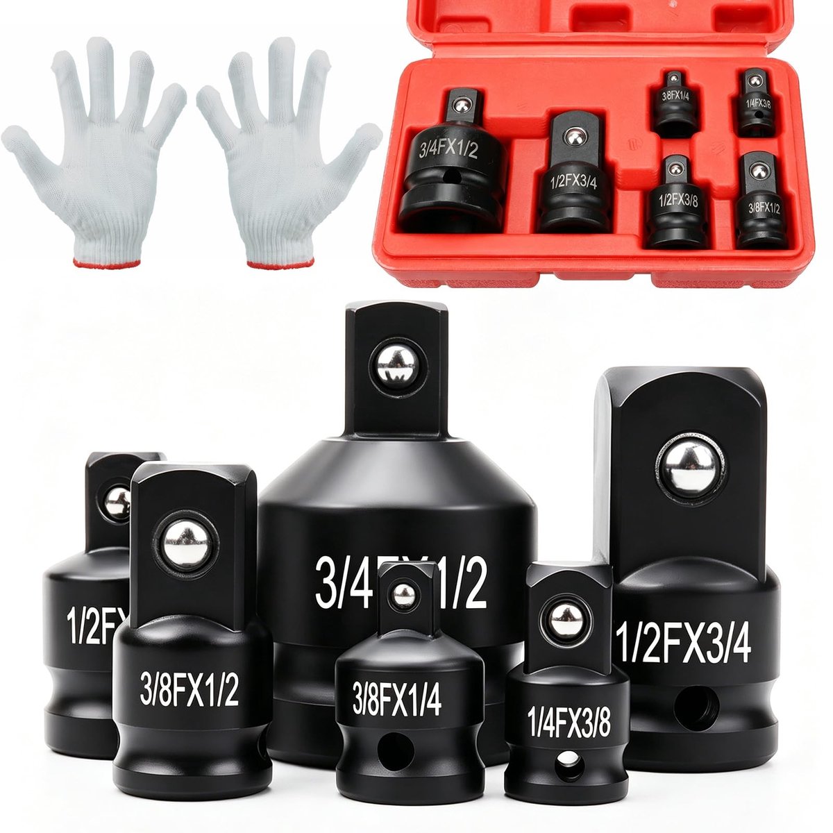 Dailygoods- Krachtadapterset 6-delig - Slagmoersleutel - Dopsleutelconverter - Breekstangen - Kogelrem - Geoxideerde Hulsadapter - Dopsleutelset