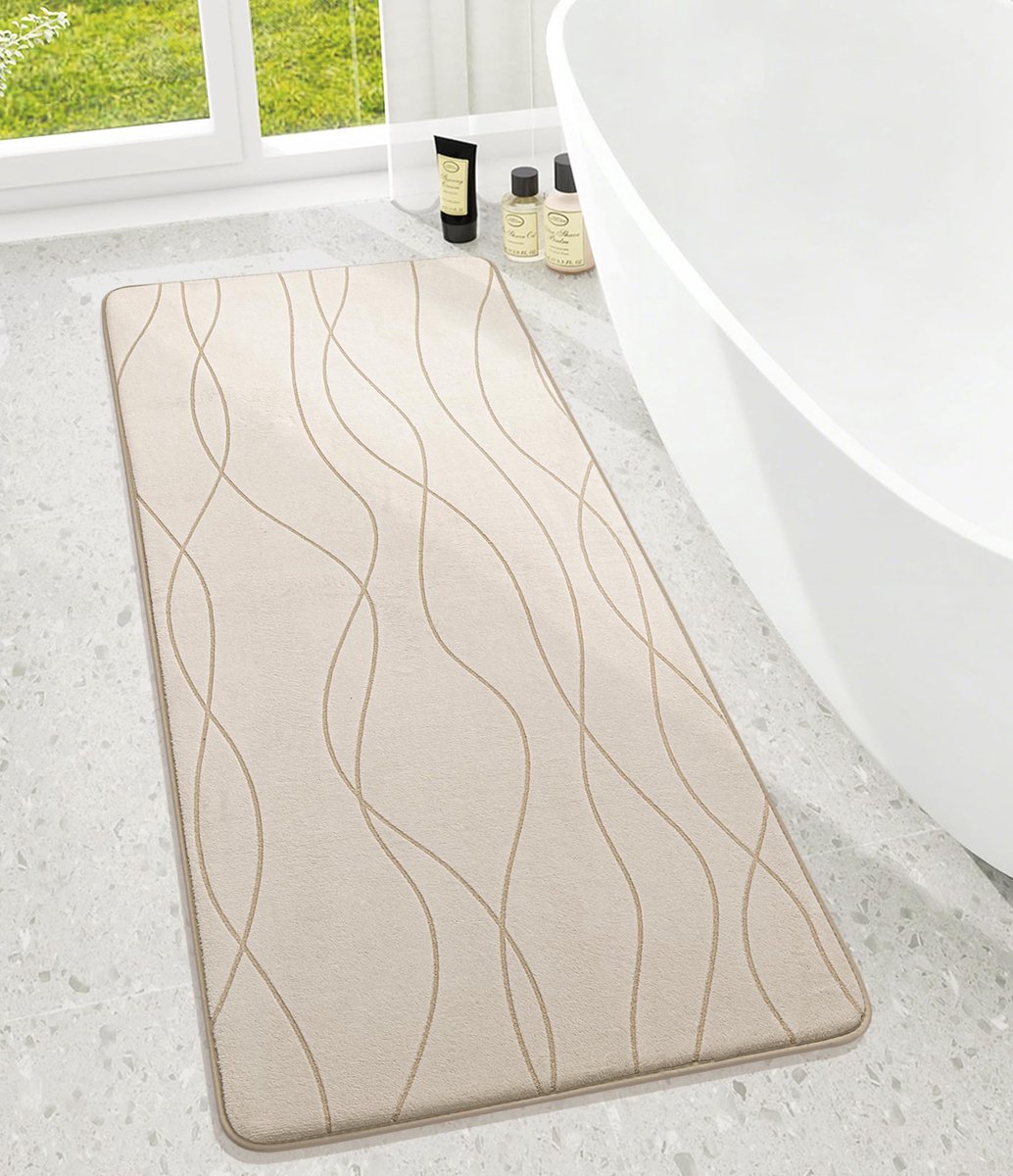 Badmat, antislip, wasbaar, zacht, absorberend, badmat, douchemat voor badkamer, beige, 60 x 150 cm