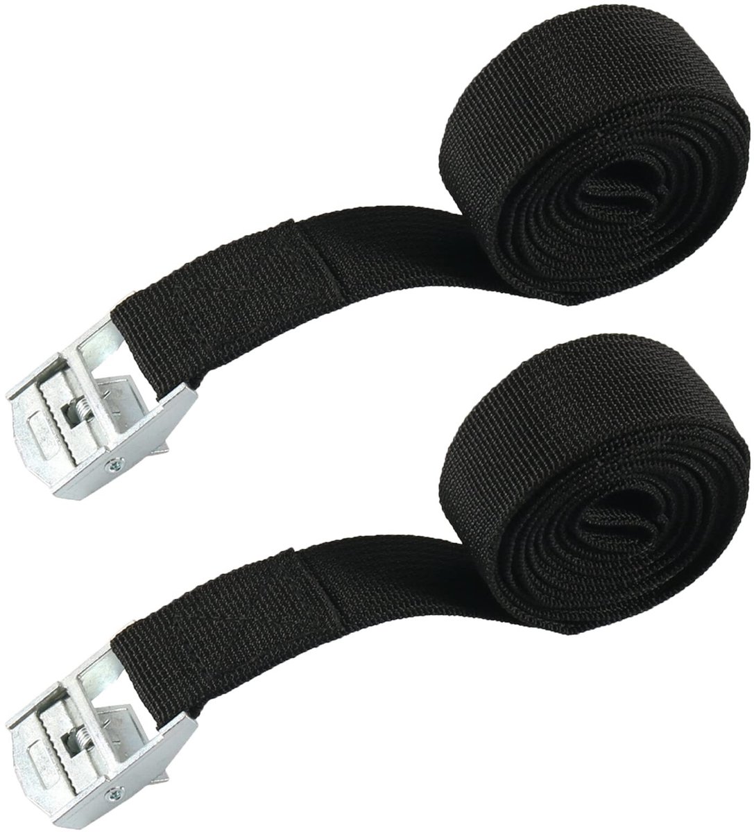 Dailygoods- Spanbanden verstelbaar - Sjorbanden met klemsluiting - Zwarte sjorbanden - Motorsjorbanden - 25 mm x 4 m - 2 stuks, 250 kg belasting - Sjorband