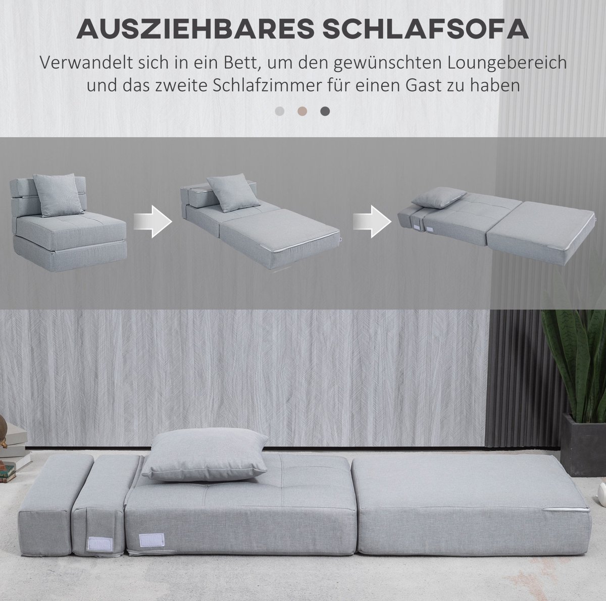 MIVRAY Fauteuil 70 X 70 X 61 Cm Klapbaar 2 In 1 Met Bedfunctie Voor Woonkamer, Slaapkamer En Kantoor - Lichtgrijs - Stof