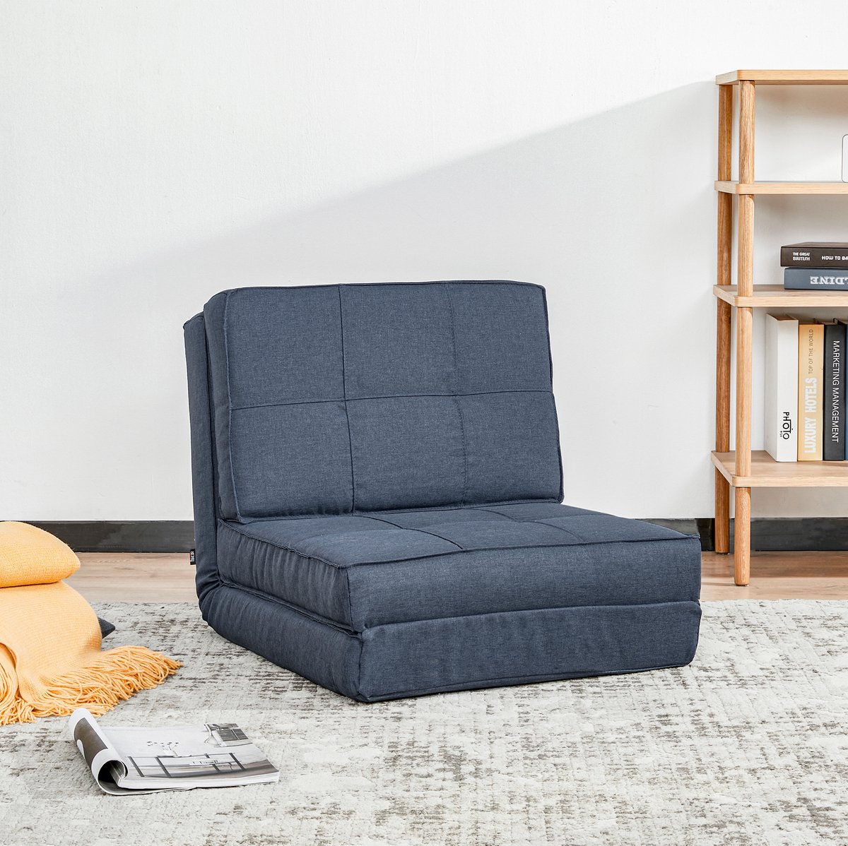 MIVRAY Zitzak 61 x 73 x 58 cm - 3-in-1 Opvouwbare Vloerstoel Met 5-Standen Rugleuning - Voor Woonkamer En Rusthoek - Polyester Blauw