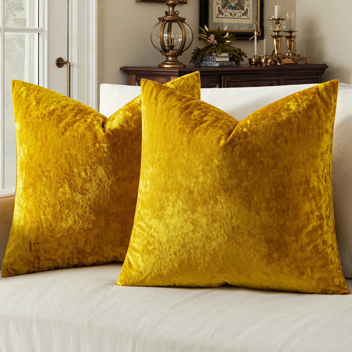 Ciemny złoty Kussenovertrekken voor sofa, Kerstmis, slaapkamer, tweepersoonsbed, vierkante kussenslopen, woonkamer, ijsbloem, kussenslopen, 2 stuks, 50 x 50 cm