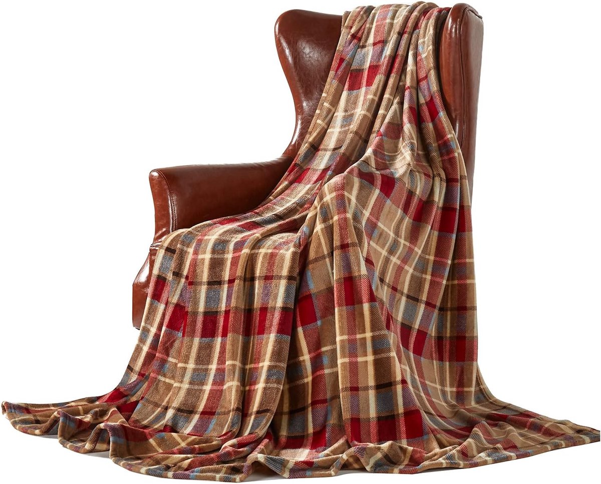 Fleece Dekens Voor Slaapbank Stoel Zacht Kleurrijk Oversized, Decoratieve Ultra-Plush Gooi Deken (150x230cm, Rood Geruit)